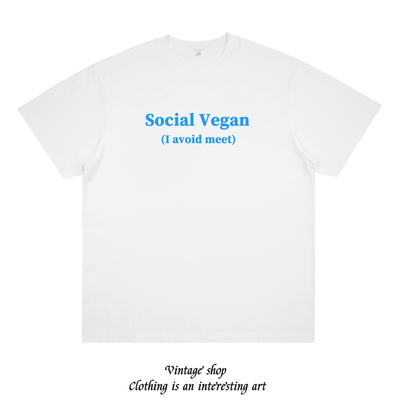 Social Vegan（我避免见面）趣味印花短袖美式简约个性百搭t恤夏