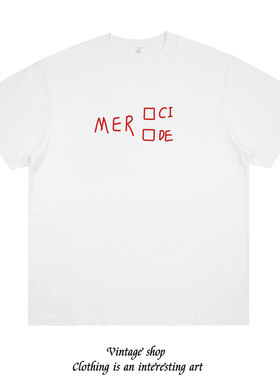 MERCI MERDE趣味恶搞印花短袖简约宽松圆领棉T恤情侣装男女休闲夏