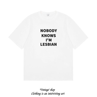 NOBODY KNOWS I'M A LESBIAN搞笑恶搞纯棉趣味短袖T恤辣妹女生tee