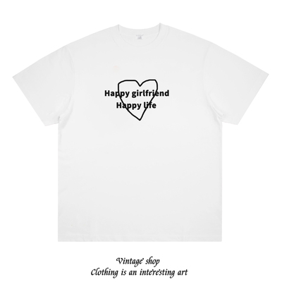 Happy girlfriend Happy life 原创趣味情侣装男女纯棉短袖t恤潮