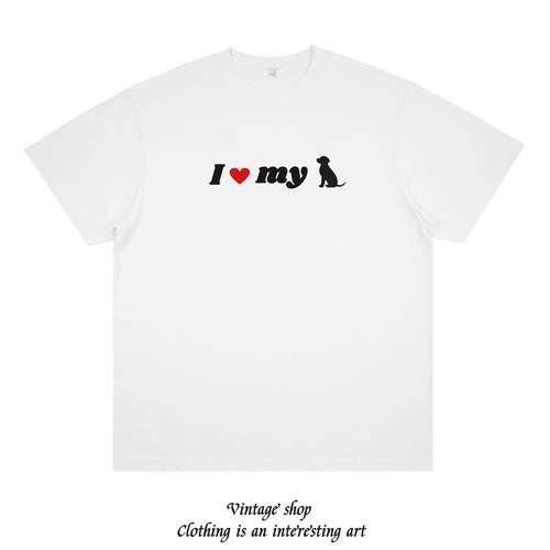 I LOVE MY DOG 我爱我的小狗 小众夏季宽松纯棉男女情侣短袖T恤夏