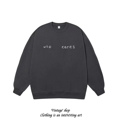 who cares 涂鸦美式简约印花卫衣男女个性学生小众设计上衣国潮