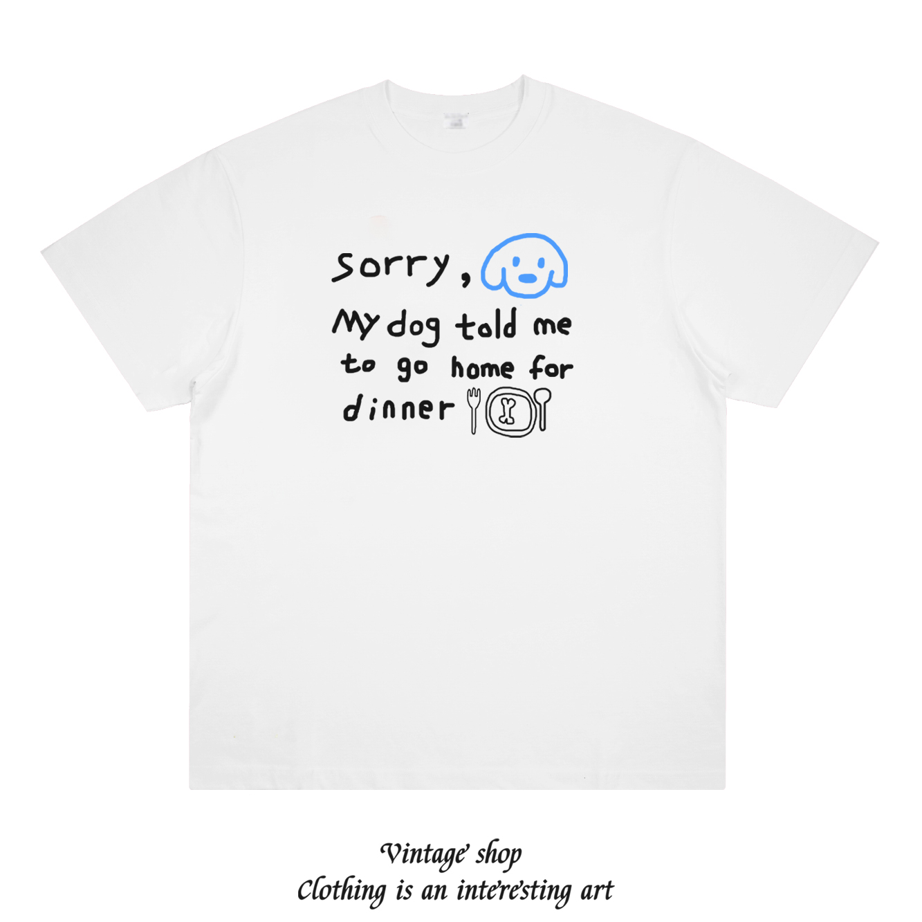 我的狗狗爱干饭 原创趣味手绘涂鸦印花短袖可爱创意个性半袖T恤夏