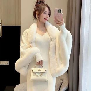 毛毛披肩新款新娘结婚晚装礼服毛绒披肩伴娘秋冬保暖镂空蕾丝刺绣