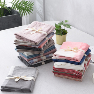 MIJU觅居全棉水洗棉枕套48cmx74cm格子枕头套单件日式 单只一对拍2