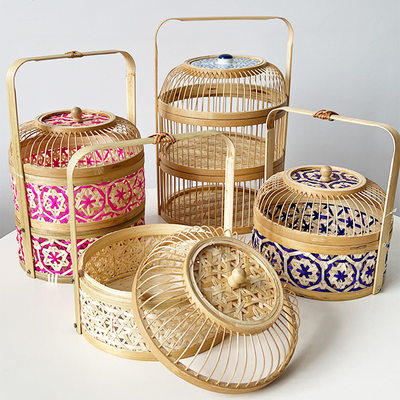 @Bamboo Basket Multi Layered Food Storage Packaging Box Gift