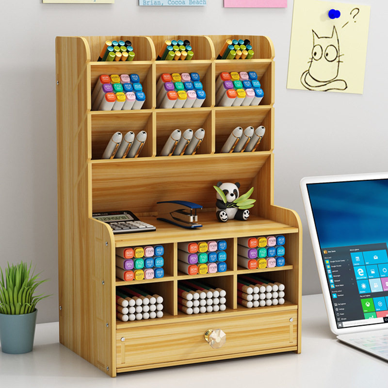 pen holder wooden desktop pencil organizer office stationary