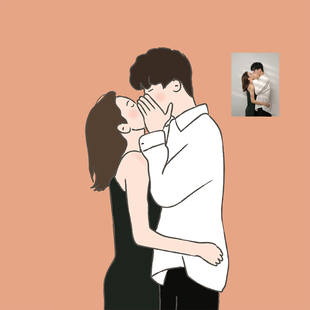 手绘头像简笔线条情侣亲子宠物婚礼卡通Q版 logo请柬设计 插画约稿