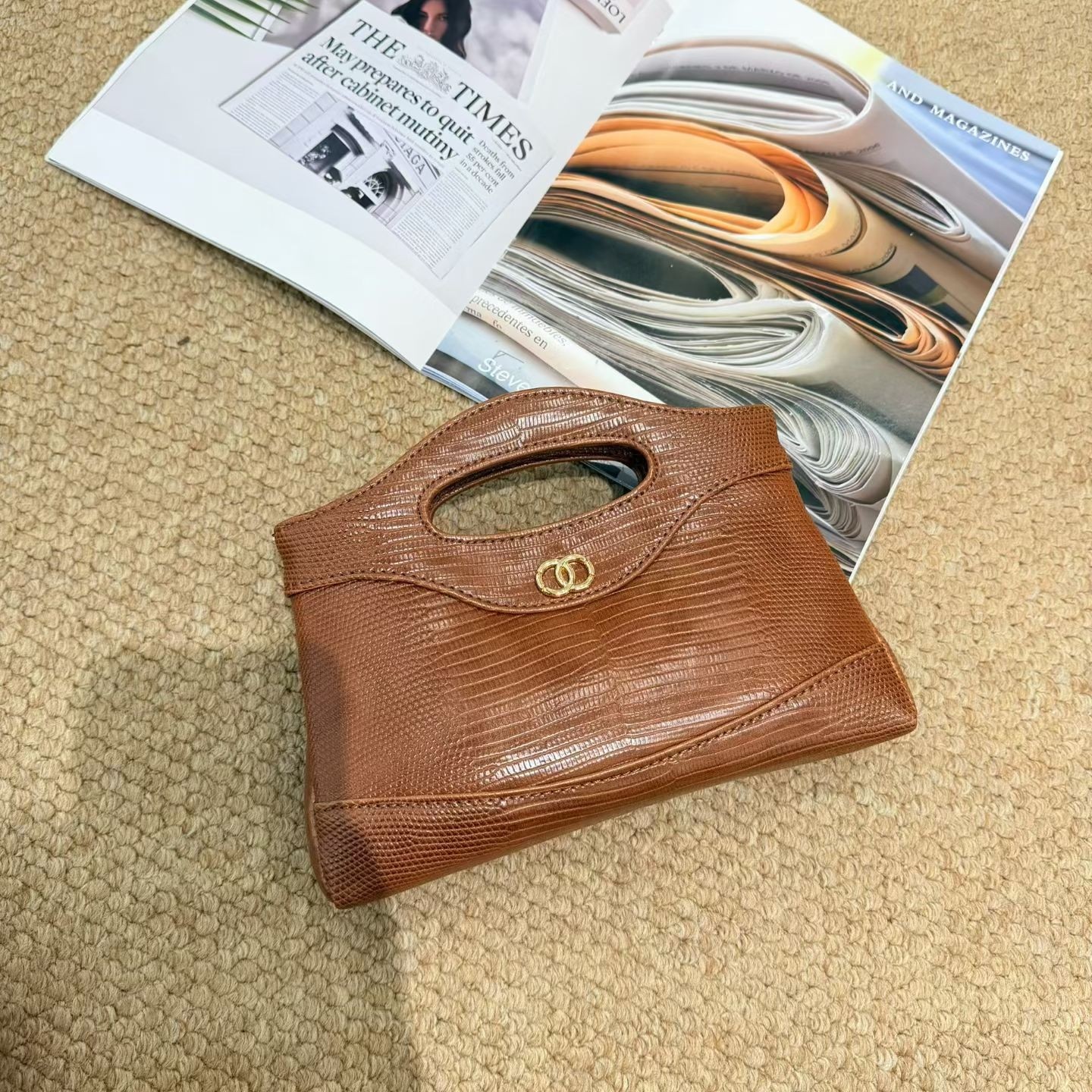 小香风31b复古蜥蜴纹手拿包女单肩斜挎链条包mini手拎包包中古包