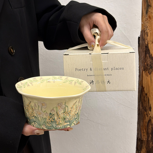 复古风铃花陶瓷饭碗家用大号泡面碗一人食餐具礼盒套装水果甜品碗