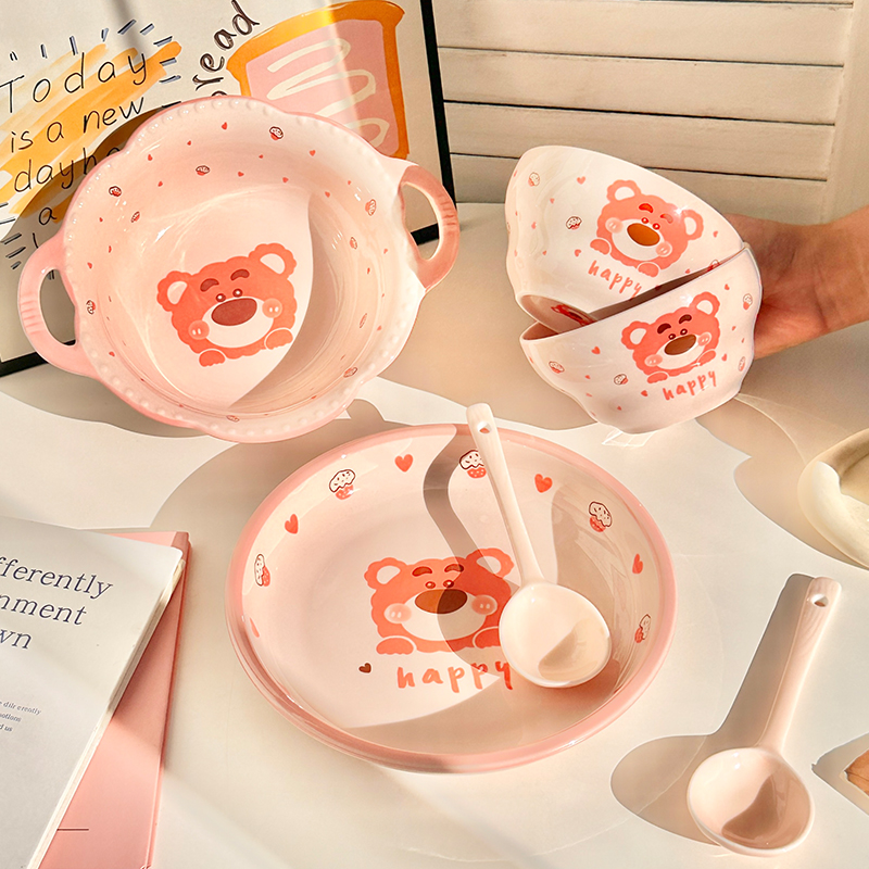 可爱小熊陶瓷碗碟家用饭碗汤碗盘