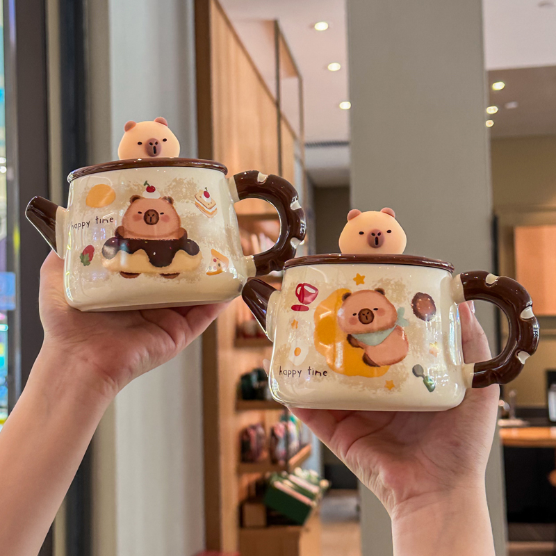 ins高颜值可爱卡皮巴拉水壶带盖