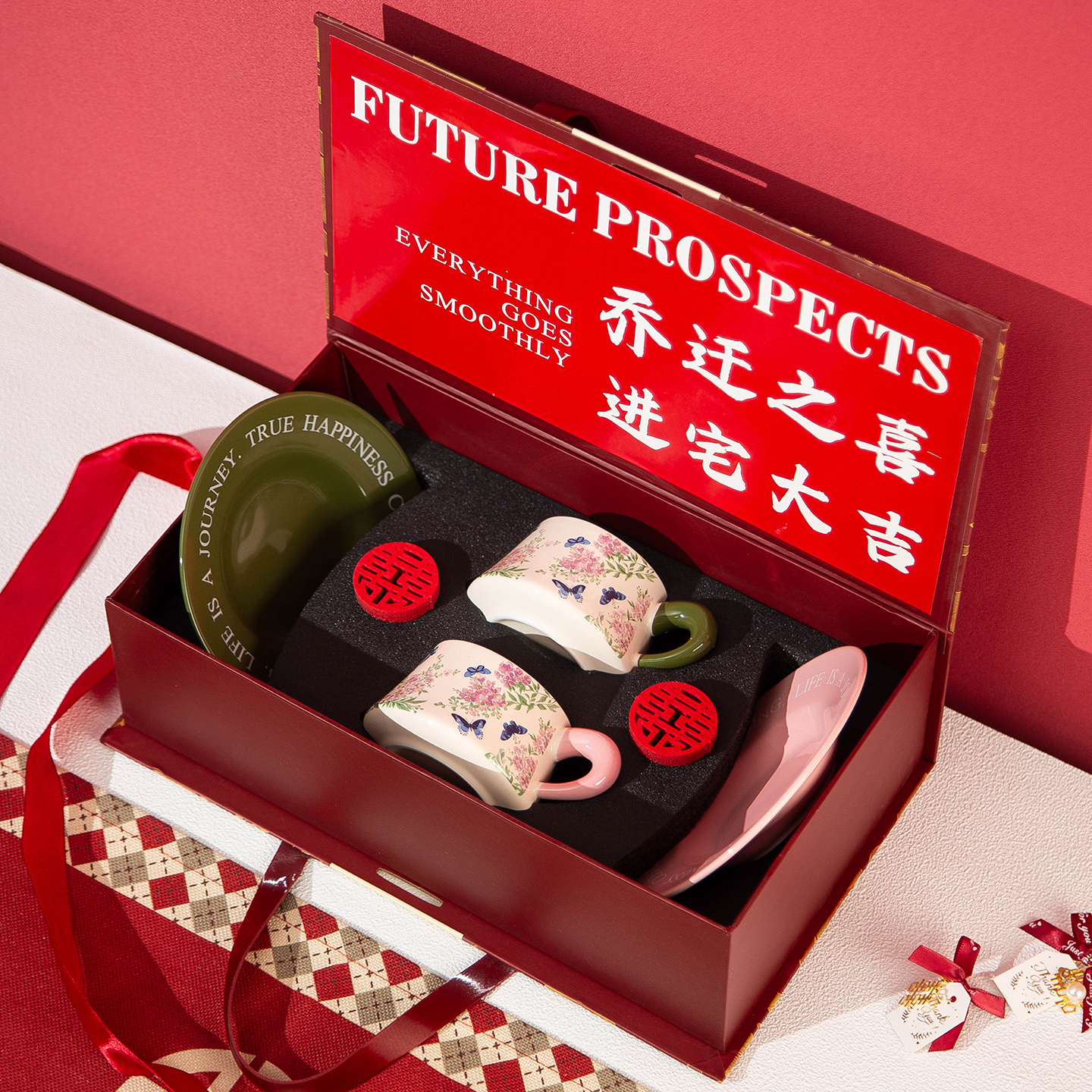 新婚乔迁之喜伴手礼物送新人新娘实用礼品咖啡杯碟礼盒装一对杯子