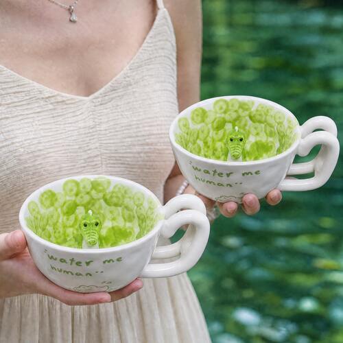 好看的鳄鱼杯子高颜值可爱陶瓷杯