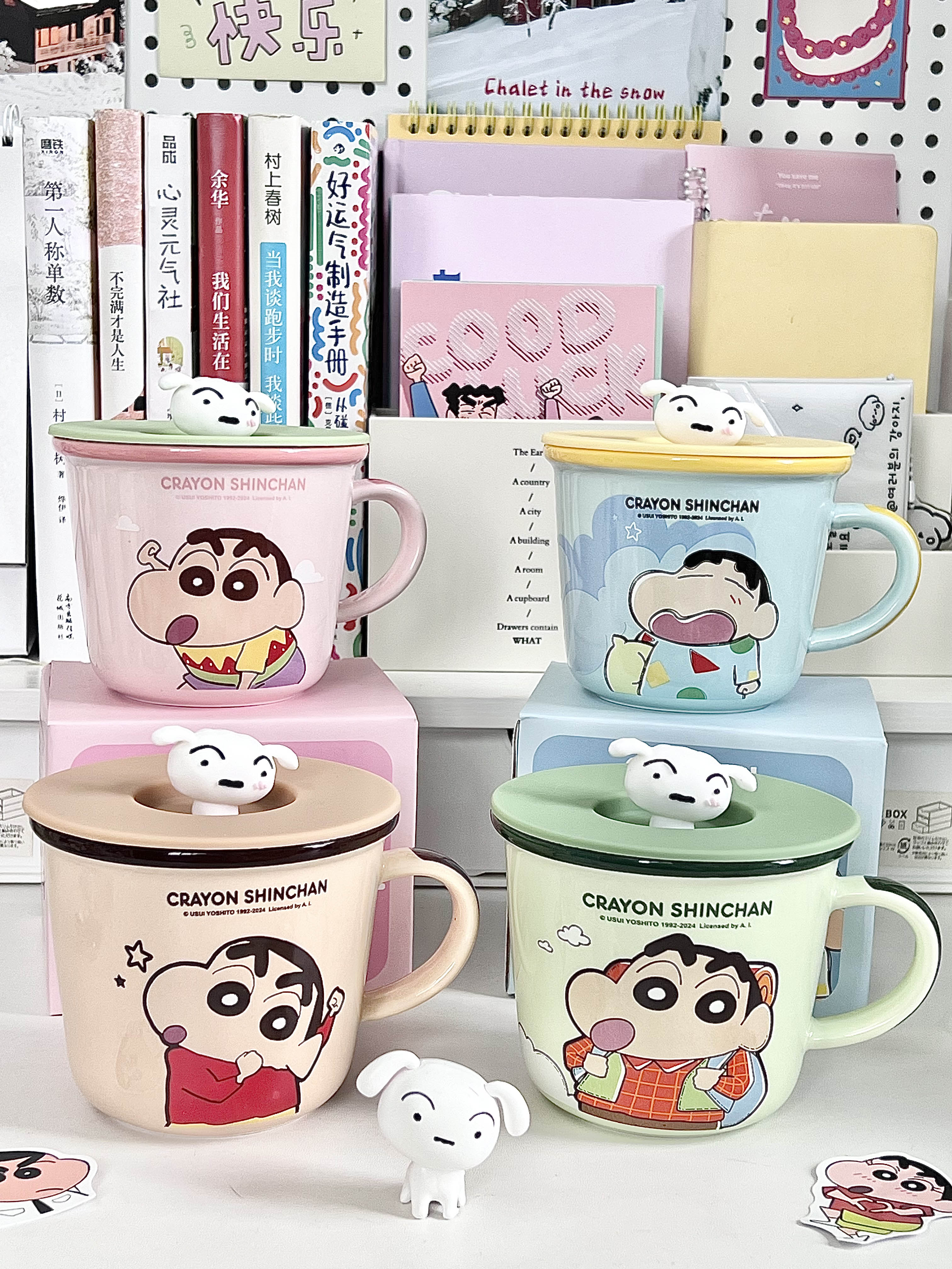 Керамическая кружка Crayon Shin-chan с крышкой и ложкой для мальчиков и девочек, высококачественная чашка для молока, чашка для завтрака с кофе на пару Изображение 1