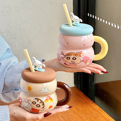 蜡笔小新杯子大容量吸管水杯女生