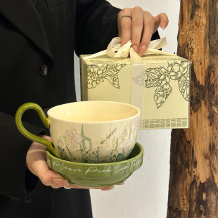 高级感伴手礼品陶瓷马克杯护士节母亲节 铃兰花开咖啡杯碟礼盒套装