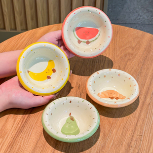 日式可爱水果4寸陶瓷蘸料碟手绘小菜碟子火锅酱油调味醋碟调料碟