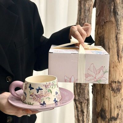 紫薇花油画般咖啡杯碟套装