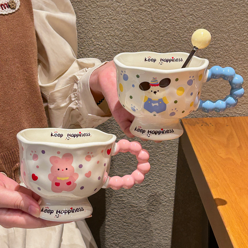 高颜值小狗小兔马克杯情侣陶瓷杯
