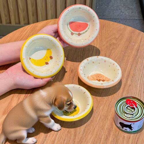 可爱宠物陶瓷食盆防黑下巴狗狗碗