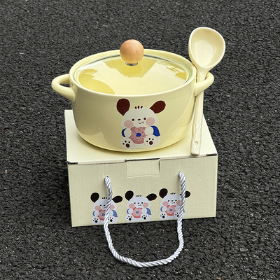 陶瓷韩式学生带盖泡面碗