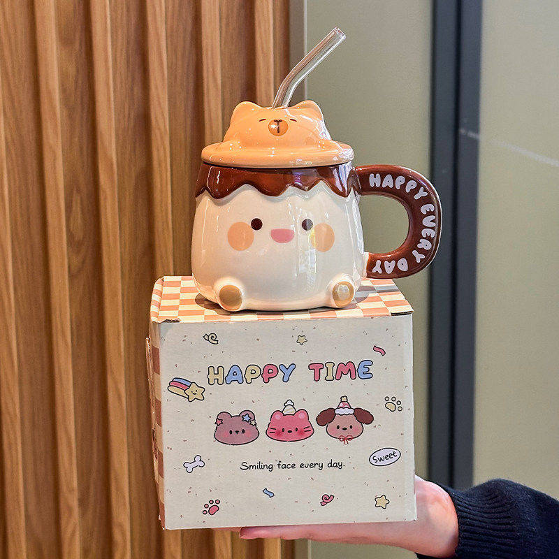 可爱卡皮巴拉陶瓷马克杯女生大容量吸管杯儿童生日礼物闺蜜伴手礼,餐饮具,马克杯,淘宝优惠券,粉丝福利购,淘宝优惠卷
