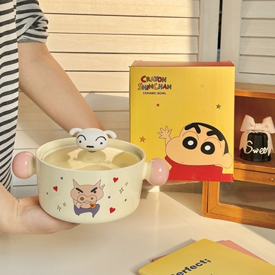 可爱蜡笔小新泡面碗带盖餐具学生