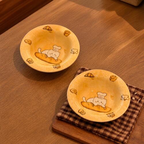 可爱焦黄猫咪陶瓷蘸料碟家用味碟