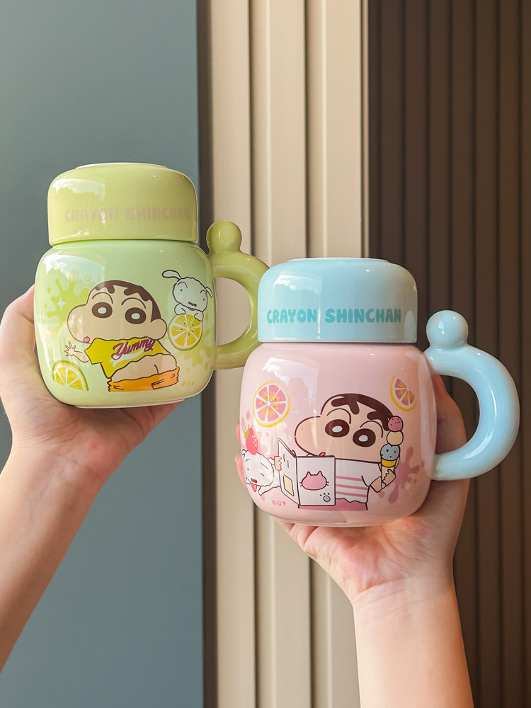 Мелок shin-chan ins высококачественная керамическая кружка с крышкой и ложкой, офисная чашка кофе с молоком, подарок женщине на день рождения Изображение 1