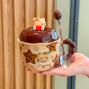 少女心黑皮kt猫咪陶瓷马克杯带盖情侣咖啡水杯送女生生日礼物礼盒