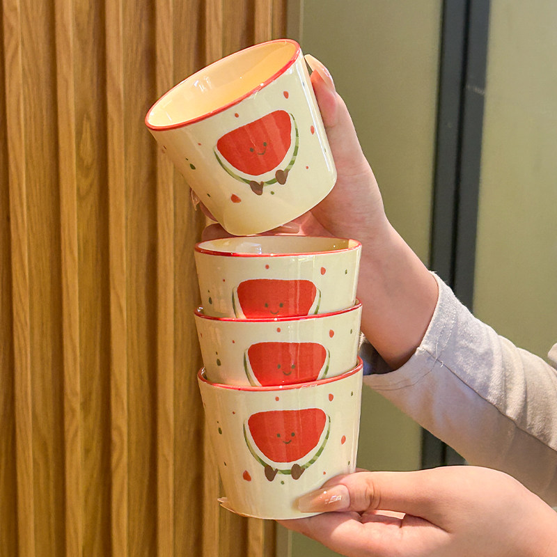 可爱西瓜陶瓷杯马克杯儿童牛奶杯子刷牙漱口杯女生办公室喝水杯子