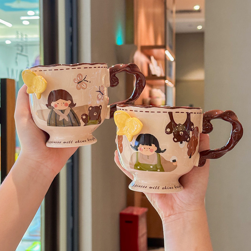 复古浮雕蝴蝶高脚杯高颜值陶瓷马克杯家用咖啡杯女生日礼物伴手礼,餐饮具,马克杯,淘宝优惠券,粉丝福利购,淘宝优惠卷