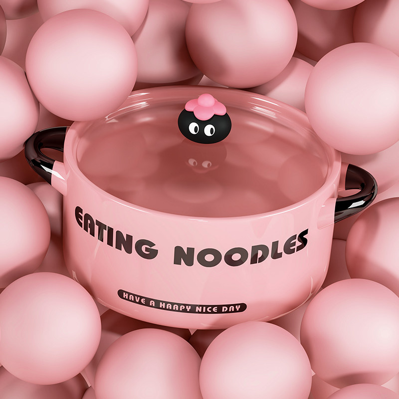 高级感陶瓷泡面碗学生宿舍用方便面碗带盖大容量螺蛳粉碗双耳汤碗