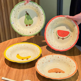 可爱水果盘子2025新款陶瓷碗碟餐具釉下彩餐盘高颜值深盘碟子