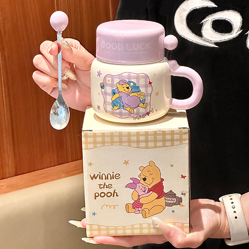 迪士尼马克杯高颜值陶瓷水杯带盖