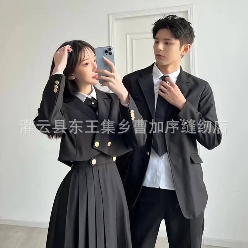 2022早春英伦学院风日系jk制服男女黑色西装校服套装运动会班服