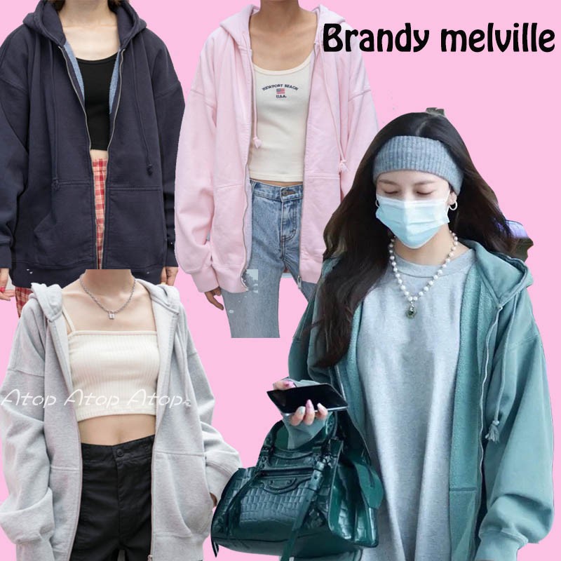 正品brandymelville代购bm风加绒拉链宽松连帽卫衣帽衫上衣carla 女装/女士精品 卫衣/绒衫 原图主图