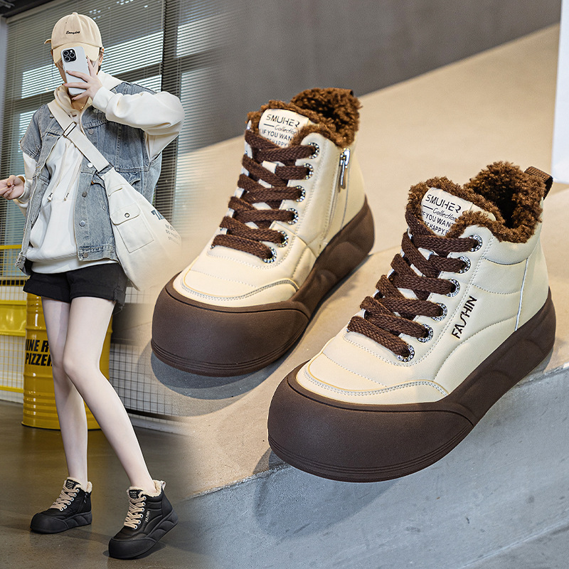 真皮加绒大码女鞋保暖面包棉鞋