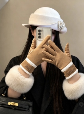 高货新款韩系简约女士皮面手套冬季加绒保暖骑行洋气显气质手套