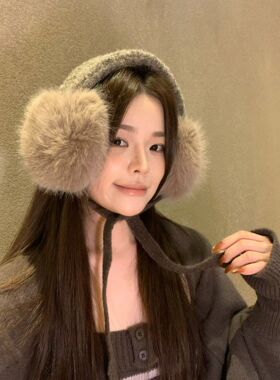 新款高奢毛绒耳罩女冬季保暖防寒绑带毛绒加厚耳包护耳套耳捂子