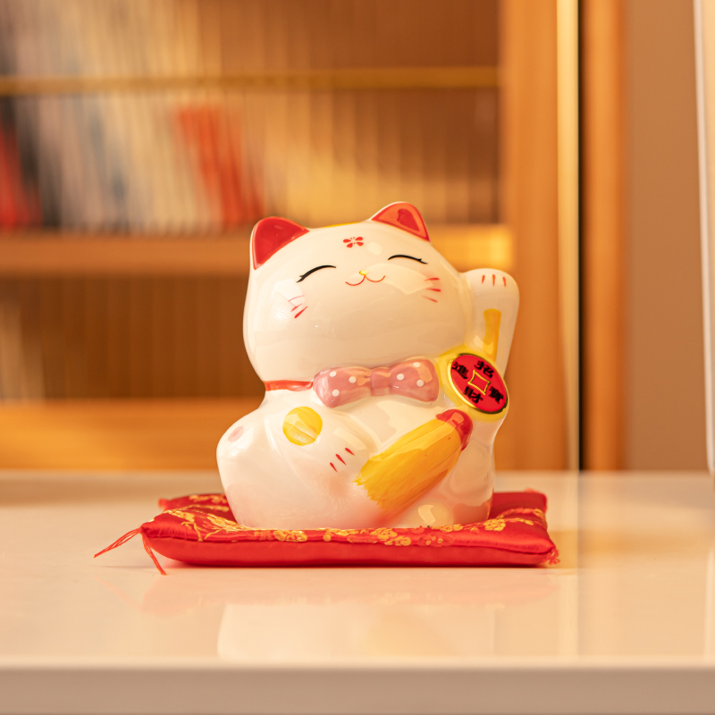 招财猫小摆件猫咪存钱罐迷你可爱饰品儿童客厅陶瓷礼物2025年新款