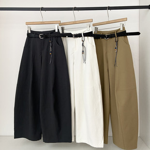 高腰阔腿裤 饰显瘦裤 女春季 腰带装 子 宽松百搭休闲长裤 潮酷复古个性