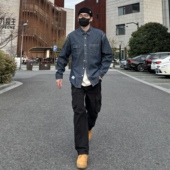 LILI春秋美式 工装 宽松牛仔衬衣日系复古重磅水洗长袖 NICE 衬衫 男