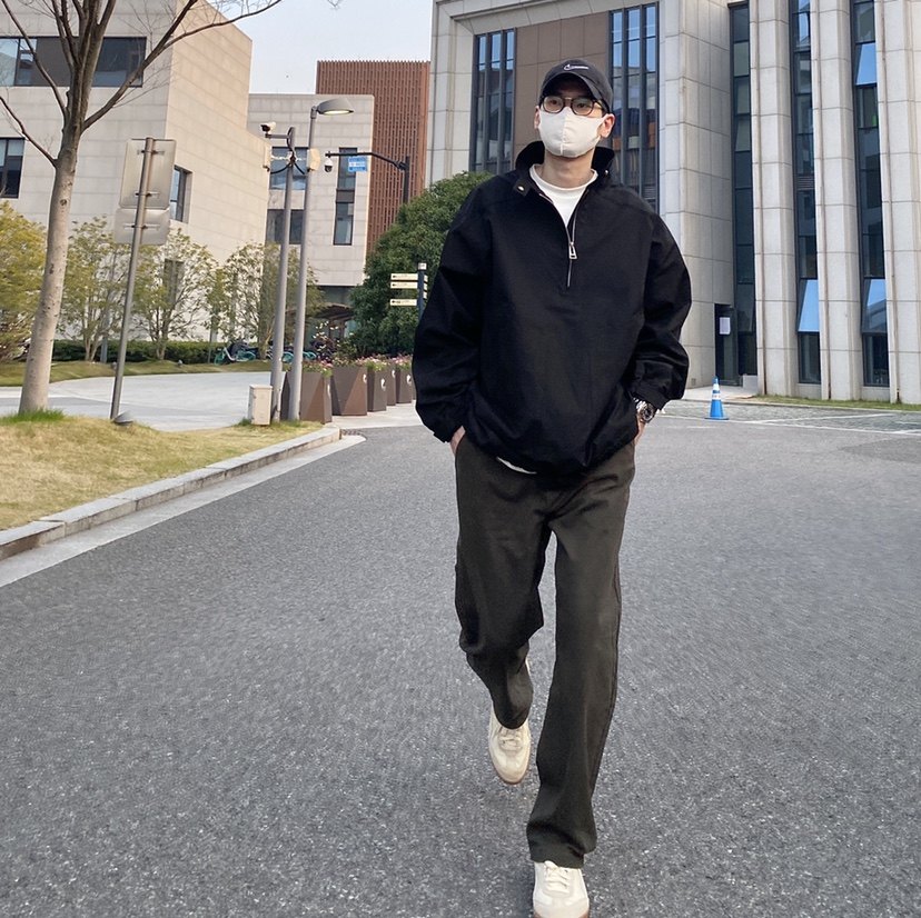 nice lili春秋日系复古半拉链冲锋衣外套美式宽松户外工装夹克男