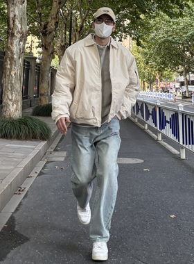 NICE LILI美式复古莱赛尔浅蓝色直筒牛仔裤宽松垂感阔腿长裤男