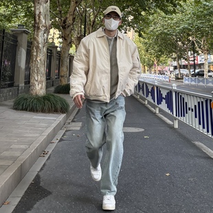 宽松垂感阔腿长裤 复古莱赛尔浅蓝色直筒牛仔裤 男 LILI美式 NICE