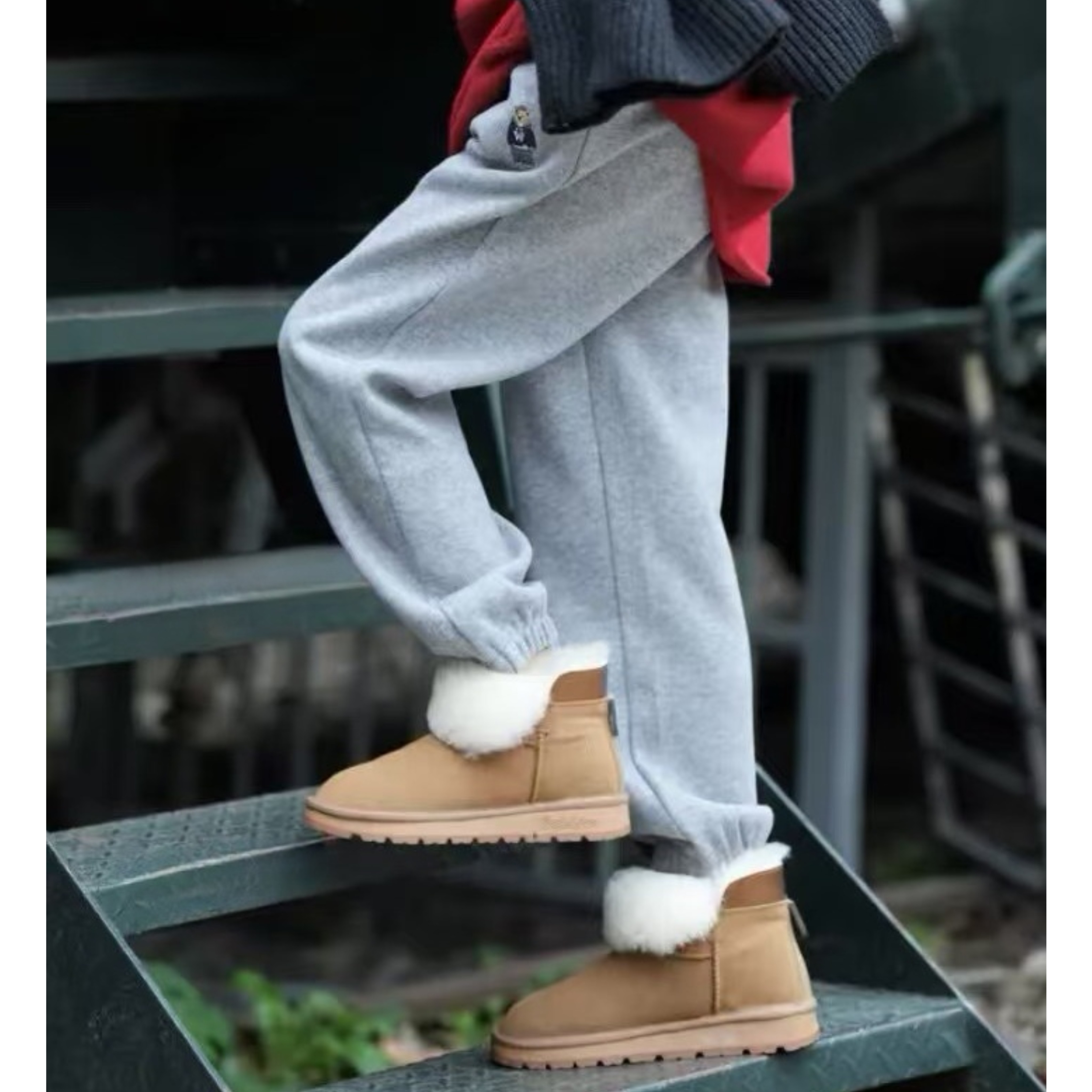 一勺米 心心念の小熊刺绣加绒卫裤，高品质加厚束口运动裤休闲裤