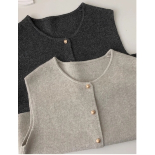 百搭叠穿金扣宽松针织毛衣背心马甲女 知性范 一勺米 一眼就爱