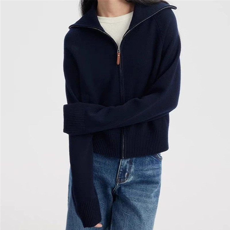 一勺米！高端系列！法式大气26支双股100%羊毛双拉链翻领毛衣外套